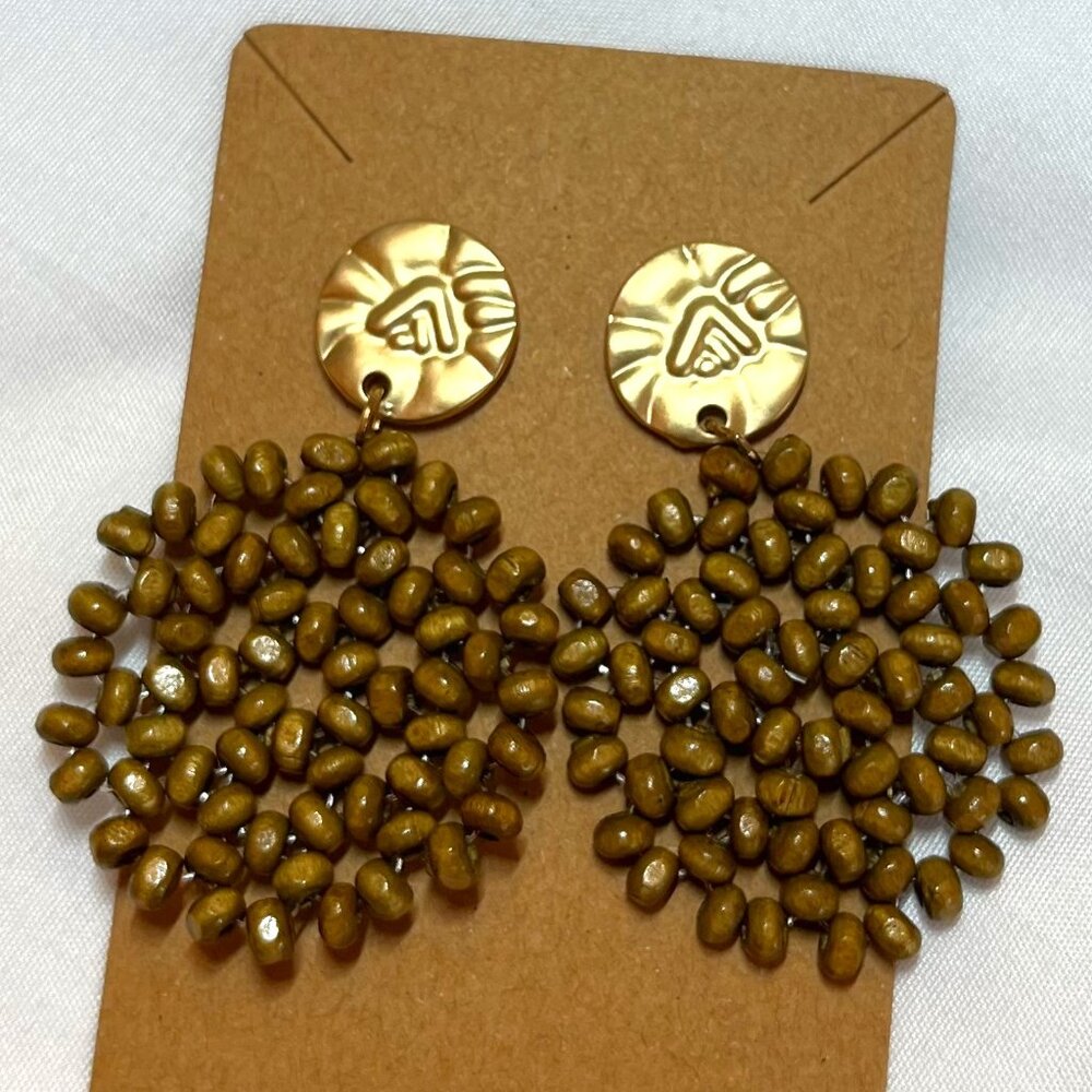 Round Wooden Dangle Earring with Gold Disc